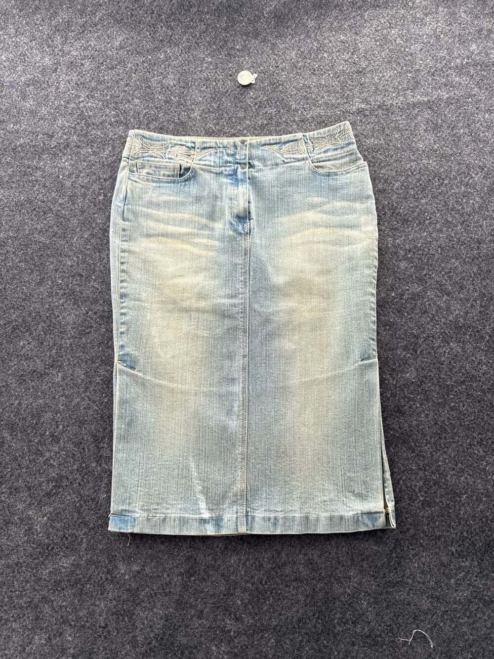 MNG Jeans Mango Embroidered Denim Midi Skirt Size 4